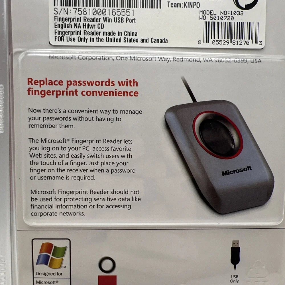 Microsoft fingerprint reader